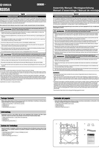 yamaha雅马哈RS85A Assembly Manual